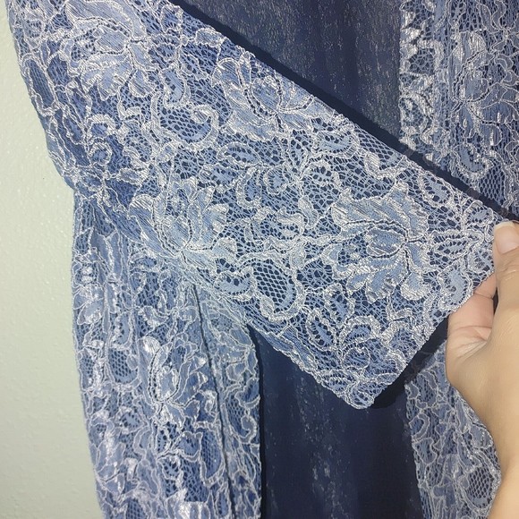 Chicos Travelers Women's Open Cardigan Size 0 Small 3/4 Sleeve Blue White Lace - Picture 5 of 10